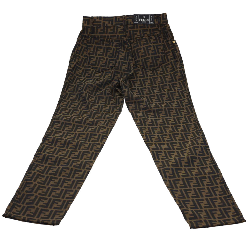 FENDI Zucca Canvas Pants Polyester Cotton XL Brown Black am4242