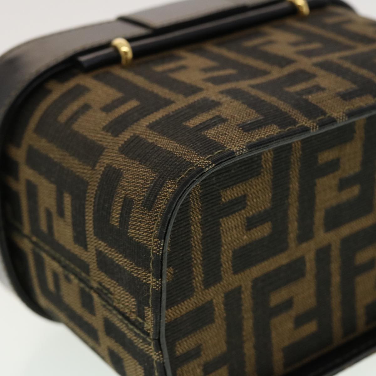 FENDI Zucca Canvas Hand Bag Nylon 2way Brown Black am4252