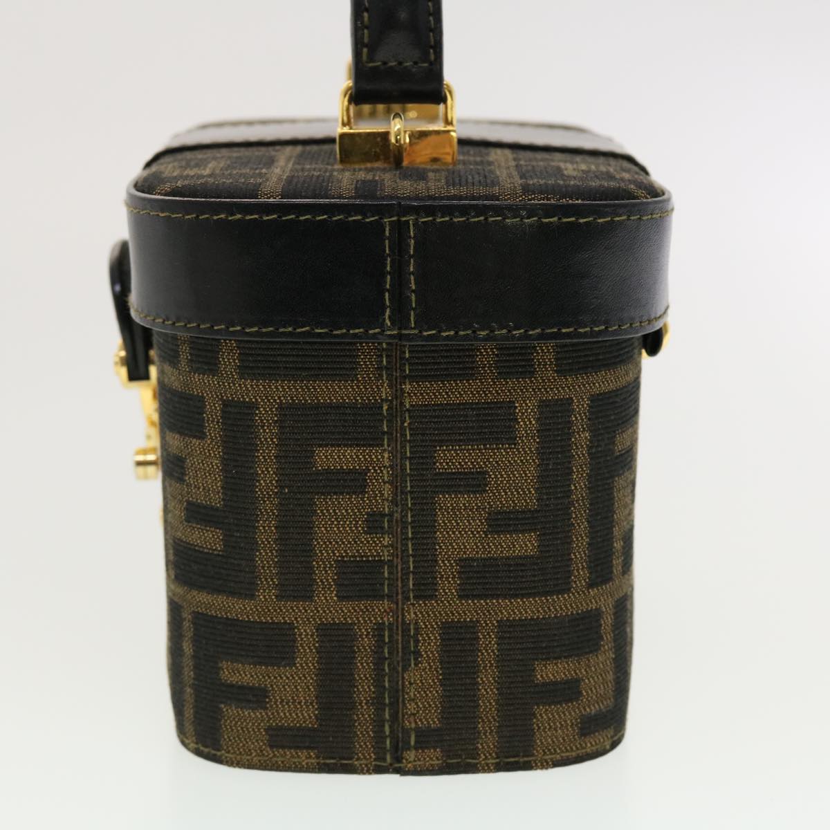 FENDI Zucca Canvas Hand Bag Nylon 2way Brown Black am4252