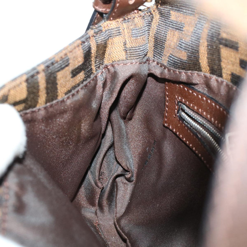 FENDI Zucca Canvas Mamma Baguette Shoulder Bag Brown 2321.26424 am4274