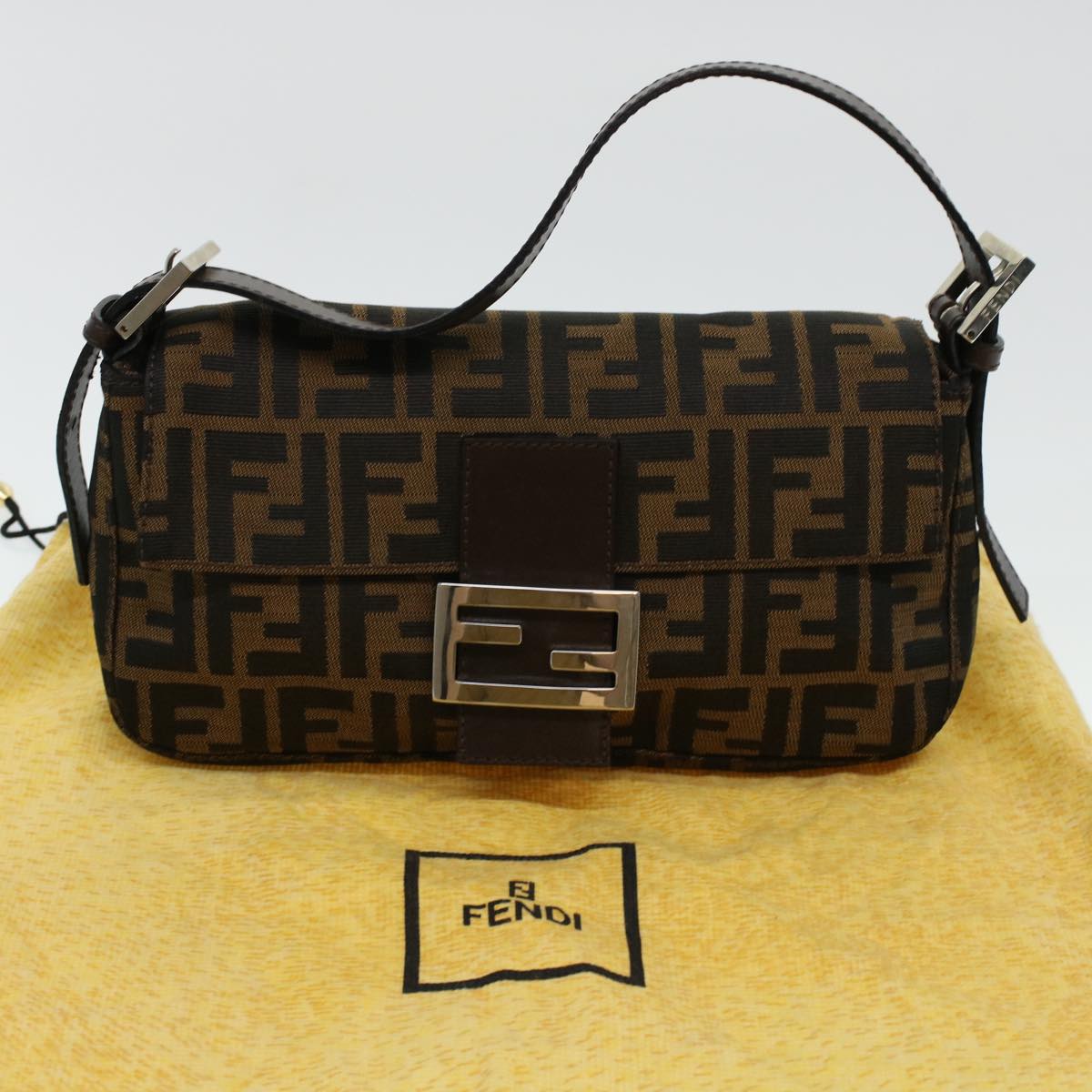 FENDI Zucca Canvas Mamma Baguette Shoulder Bag Brown 2321.26424 am4274