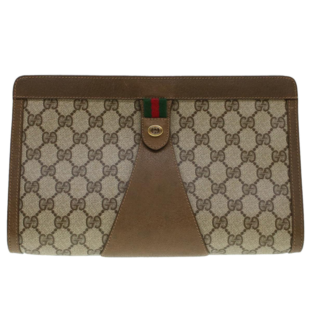 GUCCI GG Canvas Web Sherry Line Clutch Bag Beige Red Green 8901033 am4321