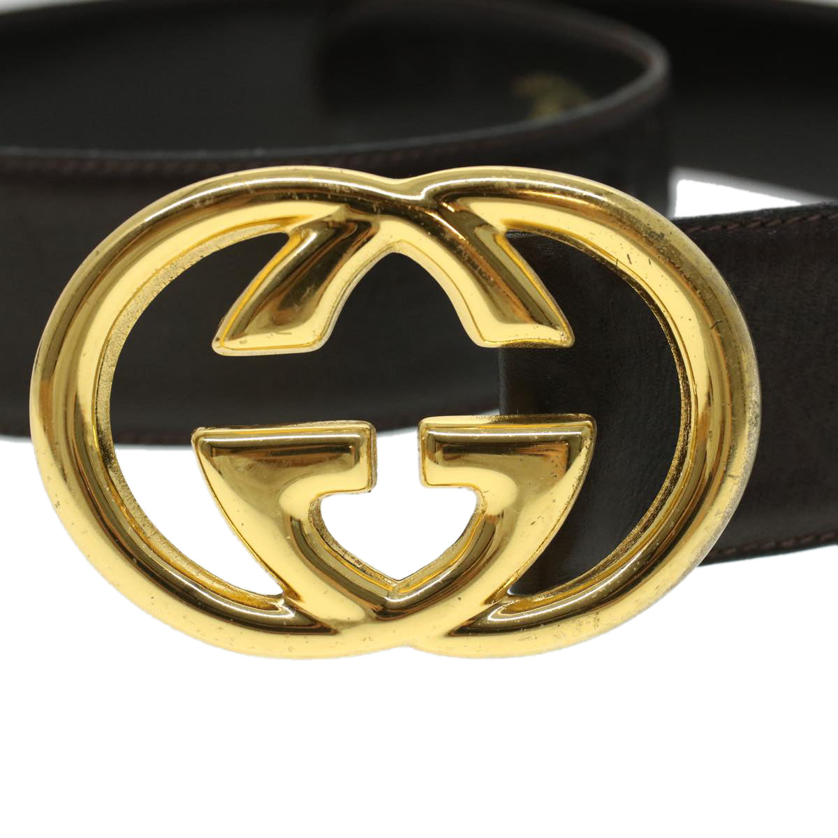 GUCCI Belt Leather 33.1"""""""" Brown 52808/75 am4354