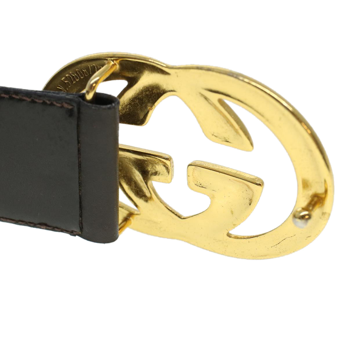 GUCCI Belt Leather 33.1"""""""" Brown 52808/75 am4354