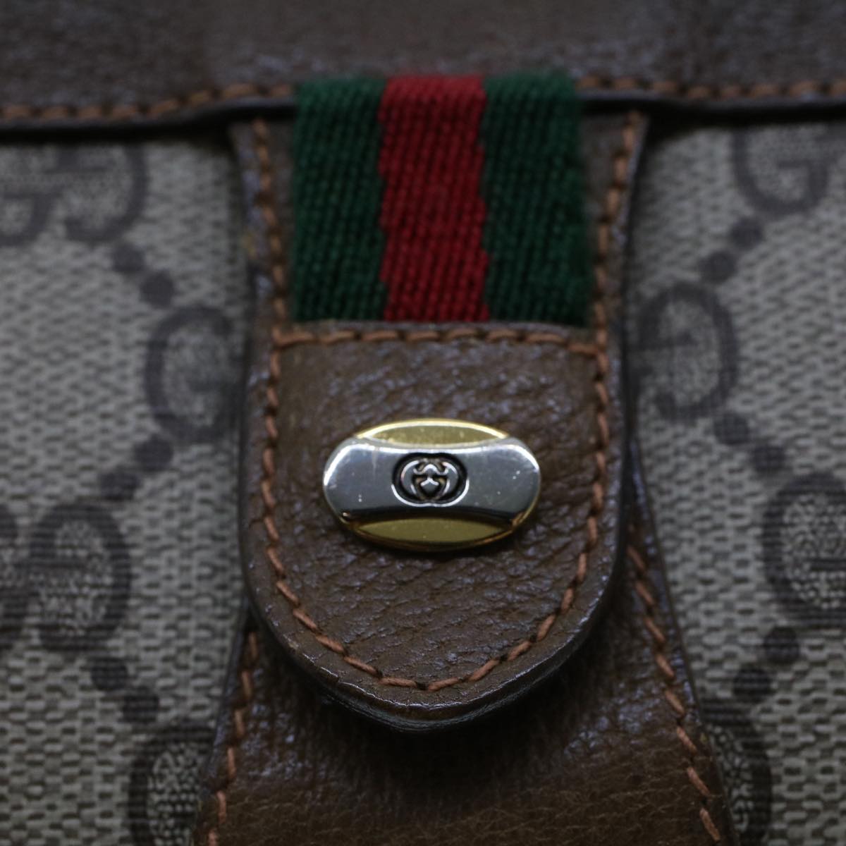 GUCCI GG Canvas Web Sherry Line Clutch Bag Beige Red Green 89.01.033 am4410