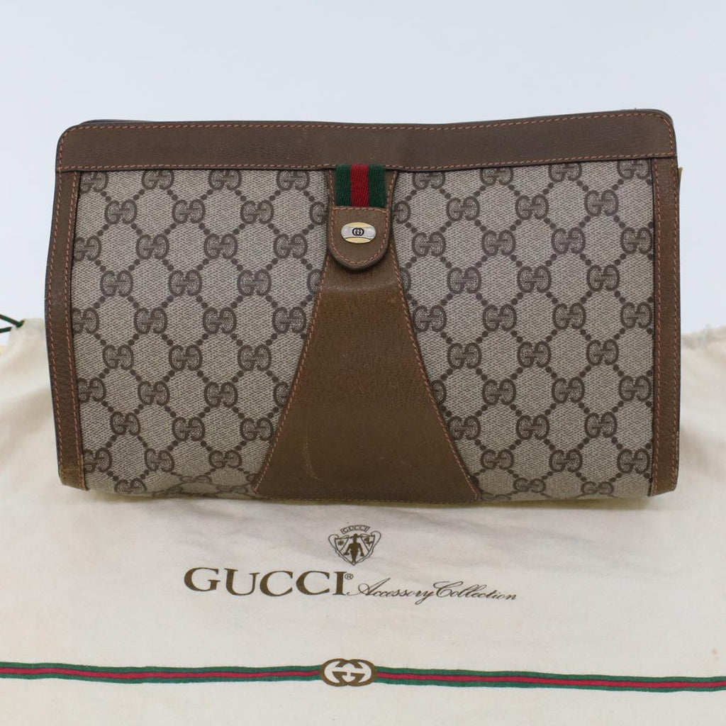 GUCCI GG Canvas Web Sherry Line Clutch Bag Beige Red Green 89.01.033 am4410