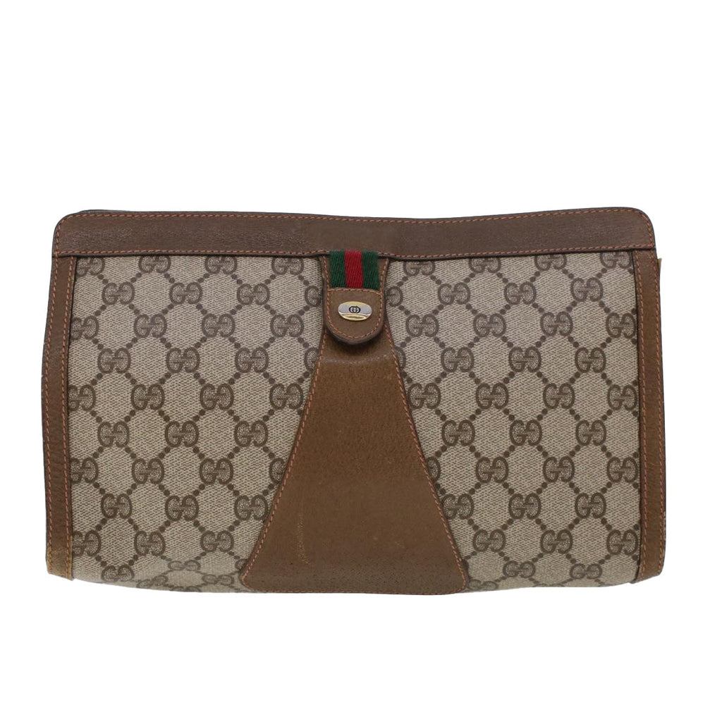 GUCCI GG Canvas Web Sherry Line Clutch Bag Beige Red Green 89.01.033 am4410