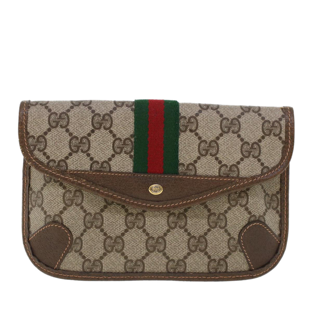 GUCCI GG Canvas Web Sherry Line Pouch Beige Red Green 89.01.021 am4415