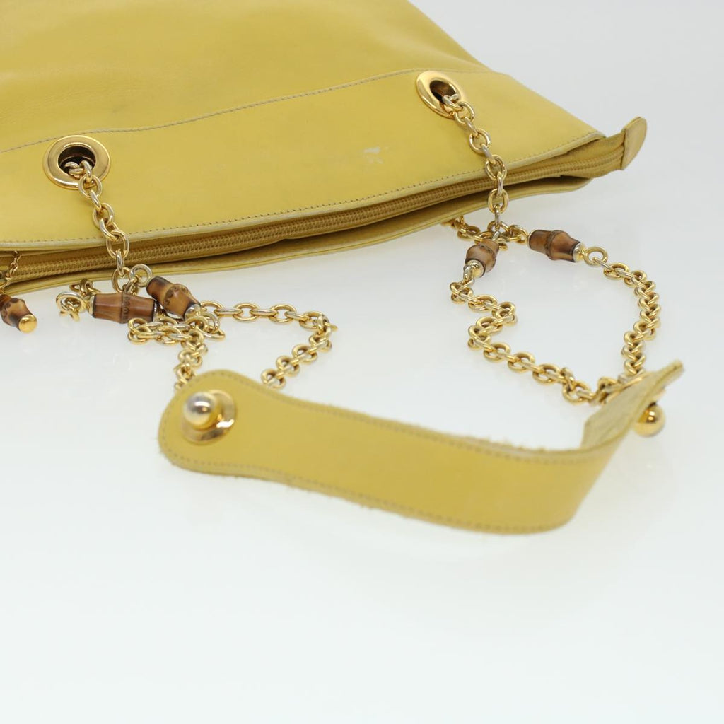 GUCCI Bamboo Chain Shoulder Bag Leather Yellow am4418