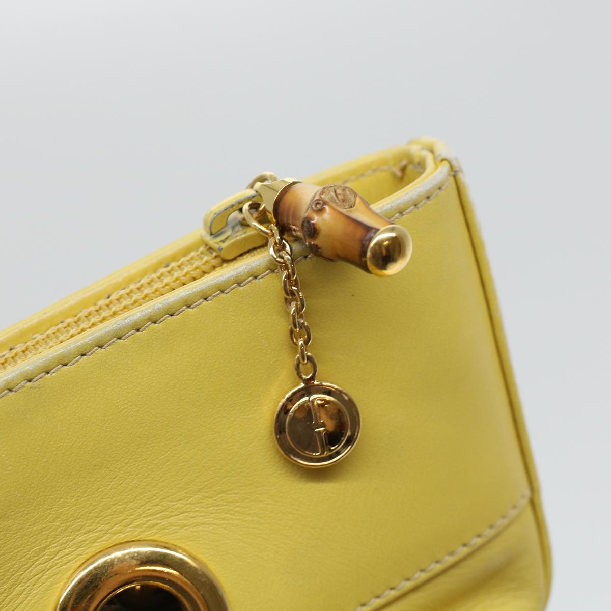 GUCCI Bamboo Chain Shoulder Bag Leather Yellow am4418