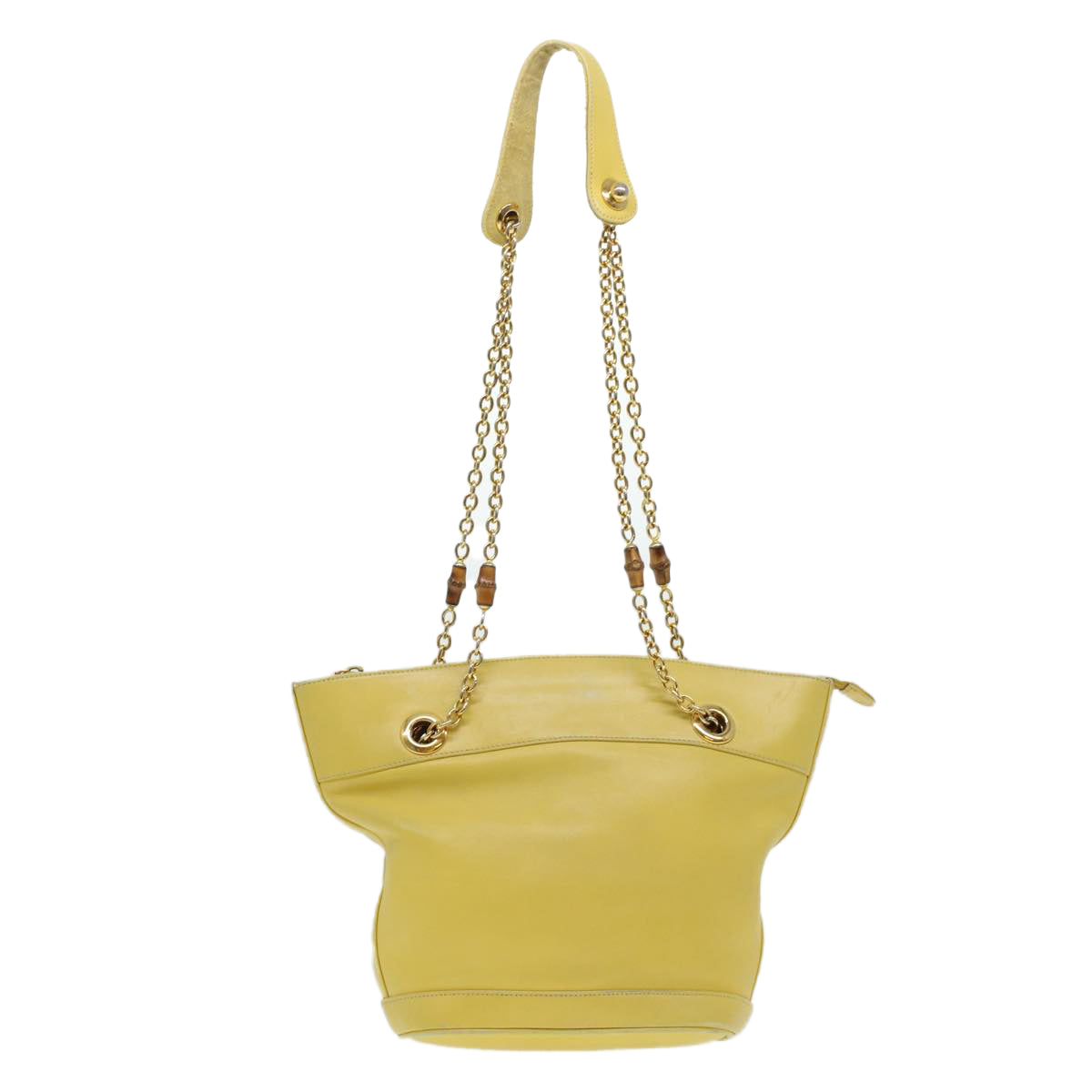 GUCCI Bamboo Chain Shoulder Bag Leather Yellow am4418