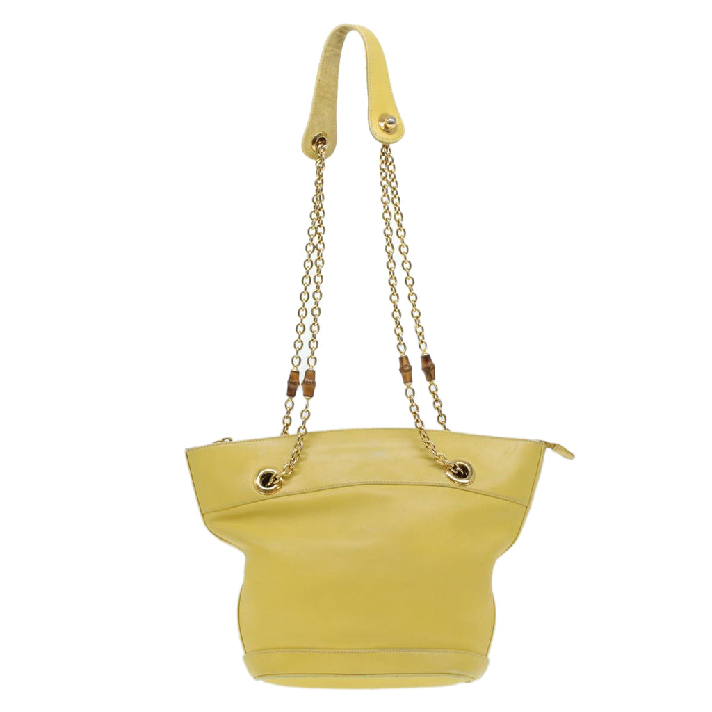 GUCCI Bamboo Chain Shoulder Bag Leather Yellow am4418