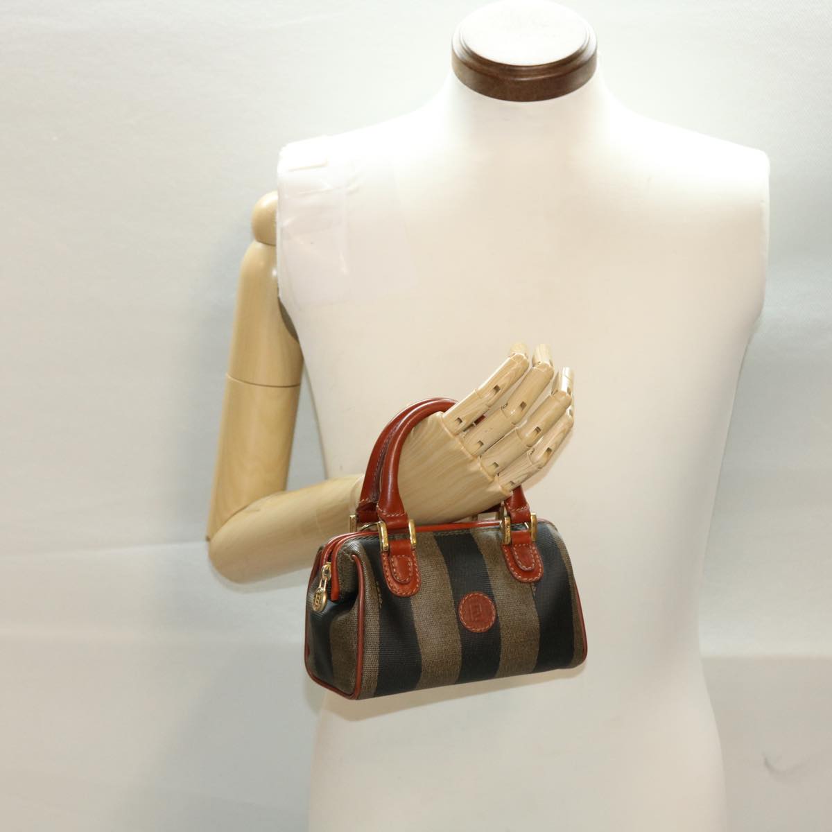 FENDI Pecan Canvas Mini Hand Bag Brown Black am4474