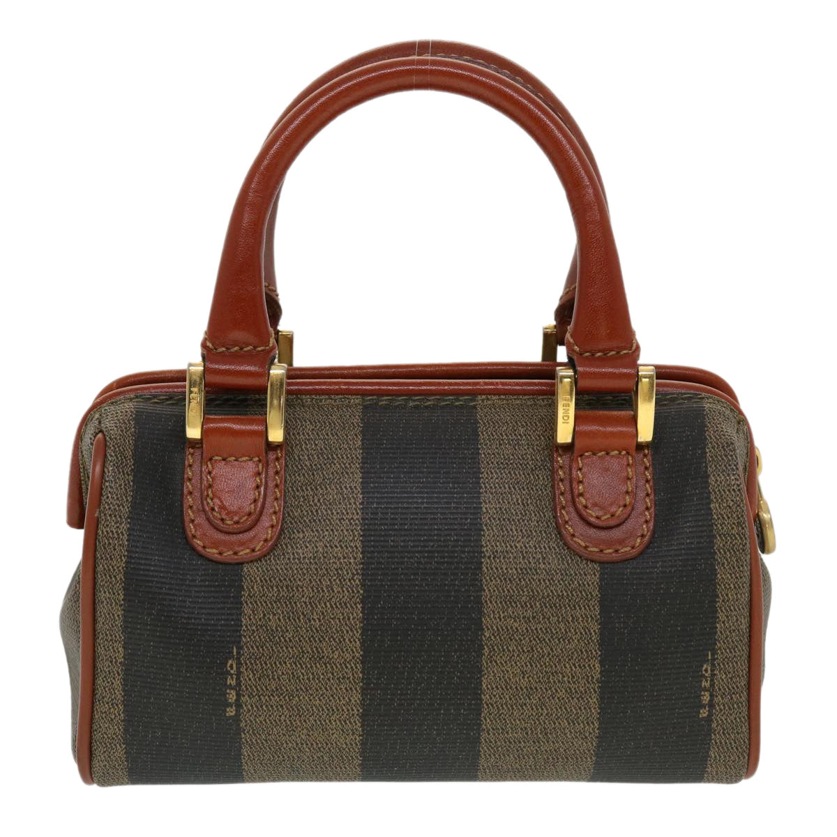 FENDI Pecan Canvas Mini Hand Bag Brown Black Auth am4474