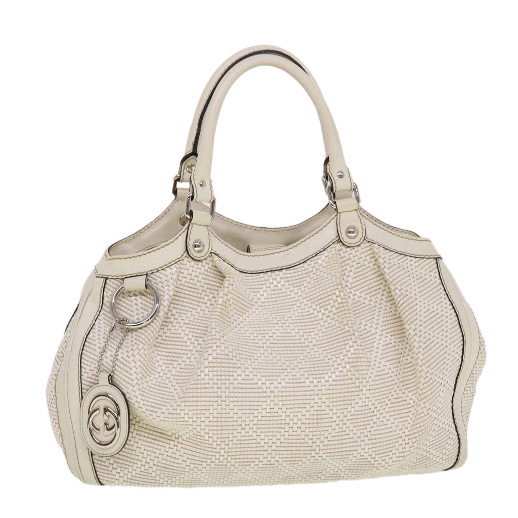 GUCCI Diamante GG Canvas Hand Bag Leather White 211944 am4493