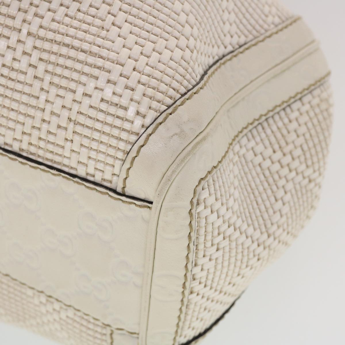 GUCCI Diamante GG Canvas Hand Bag Leather White 211944 am4493