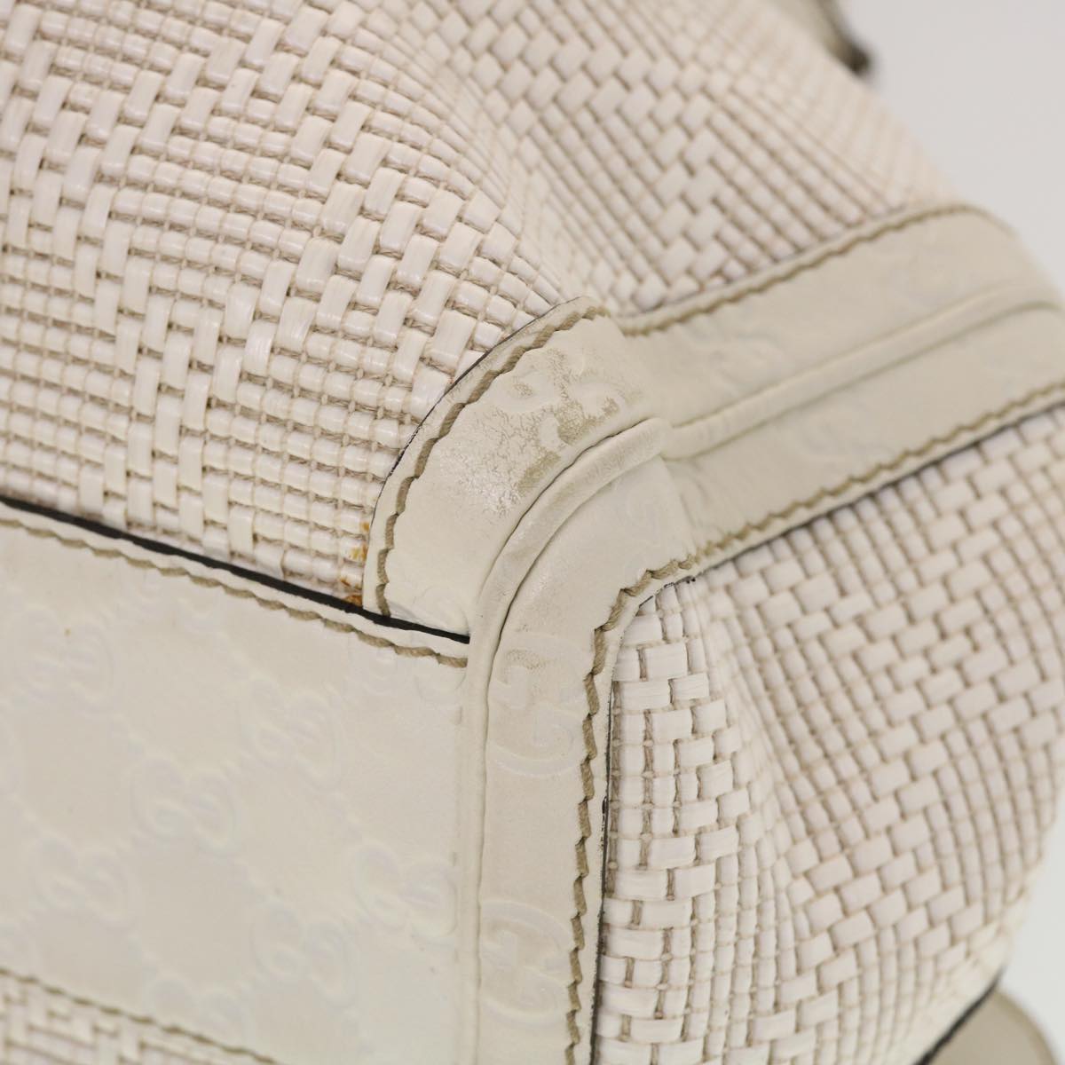 GUCCI Diamante GG Canvas Hand Bag Leather White 211944 am4493