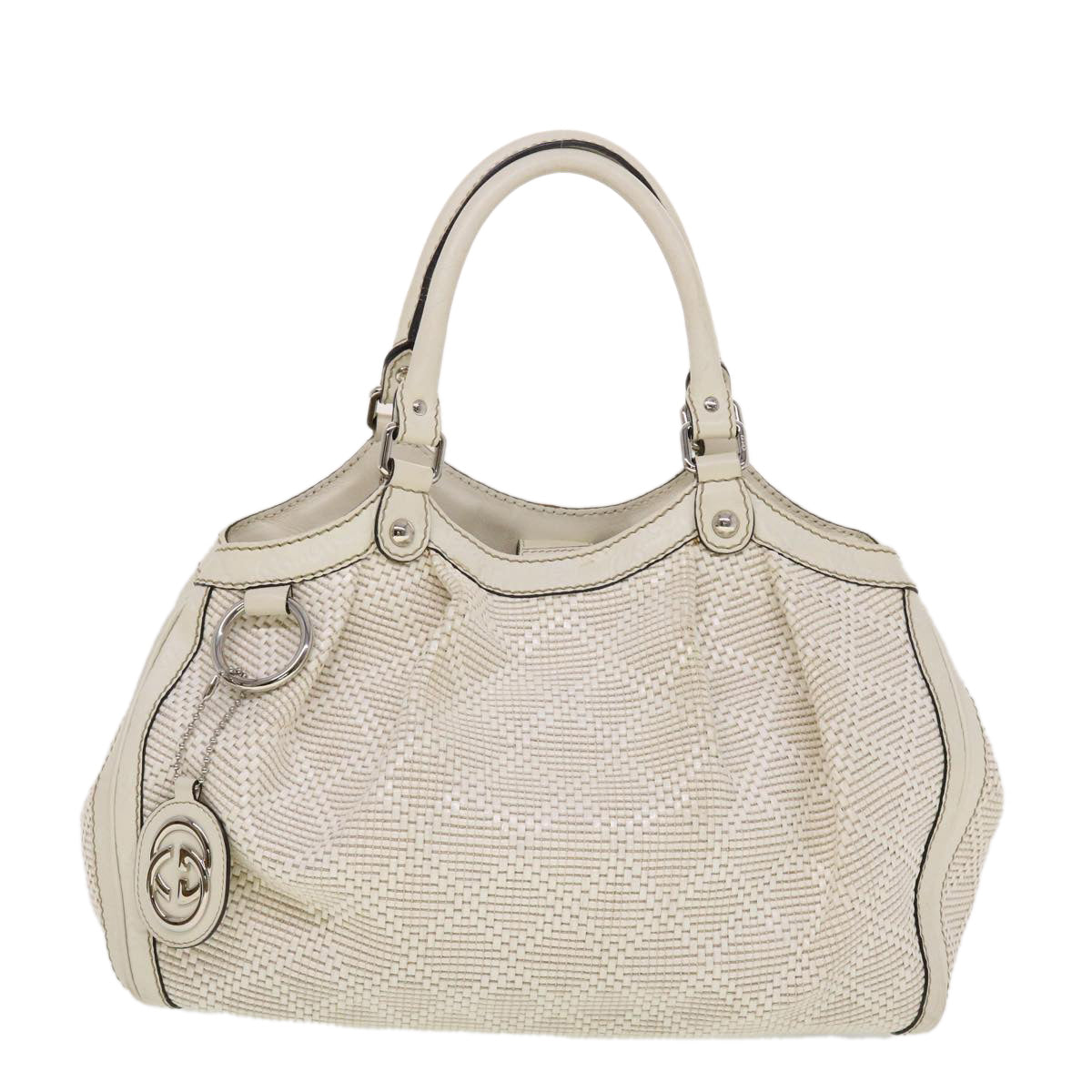 GUCCI Diamante GG Canvas Hand Bag Leather White 211944 am4493
