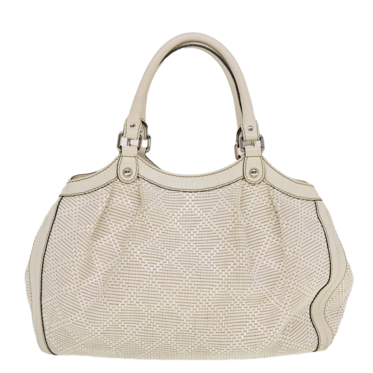 GUCCI Diamante GG Canvas Hand Bag Leather White 211944 am4493