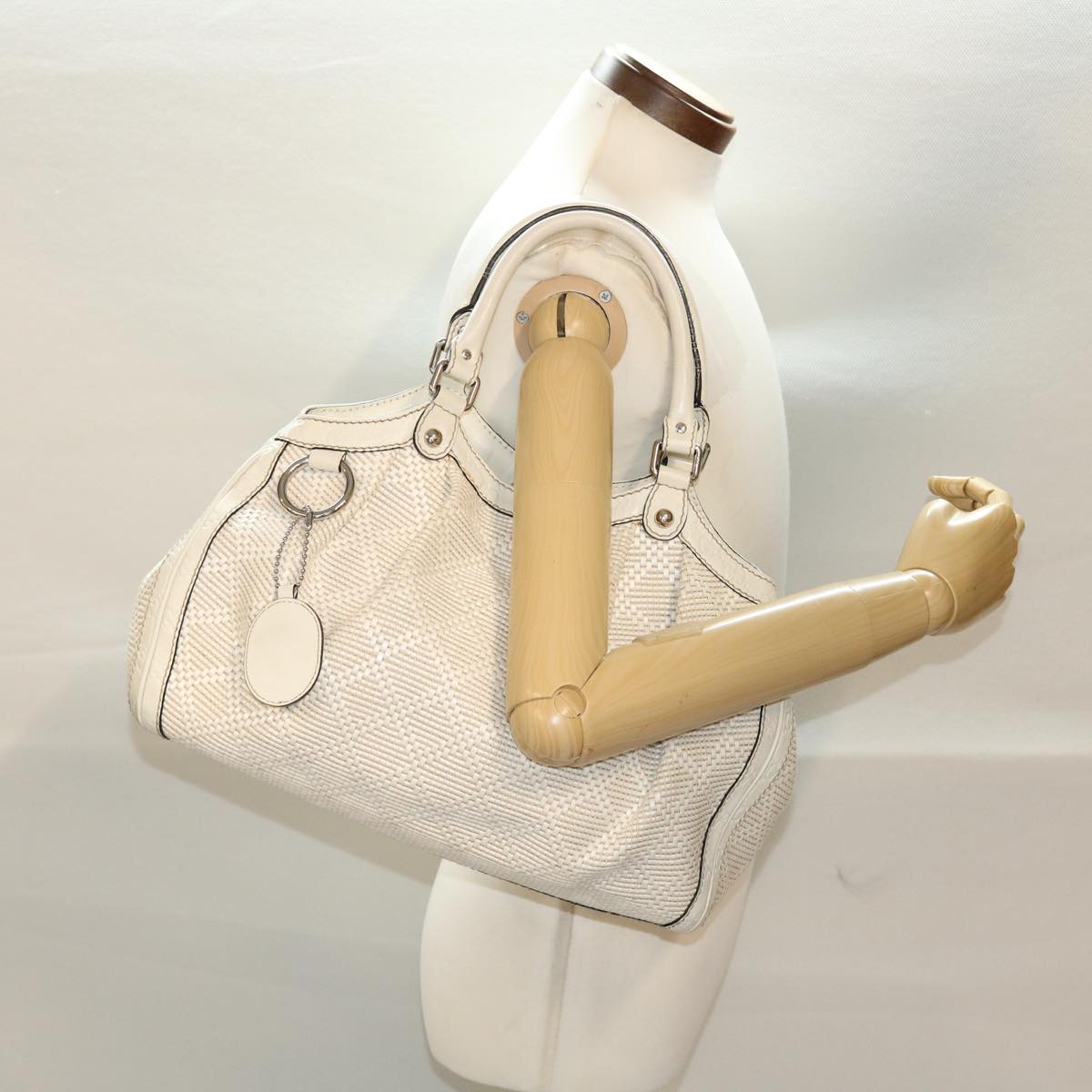 GUCCI Diamante GG Canvas Hand Bag Leather White 211944 am4493
