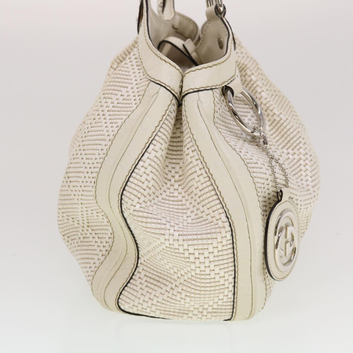 GUCCI Diamante GG Canvas Hand Bag Leather White 211944 am4493