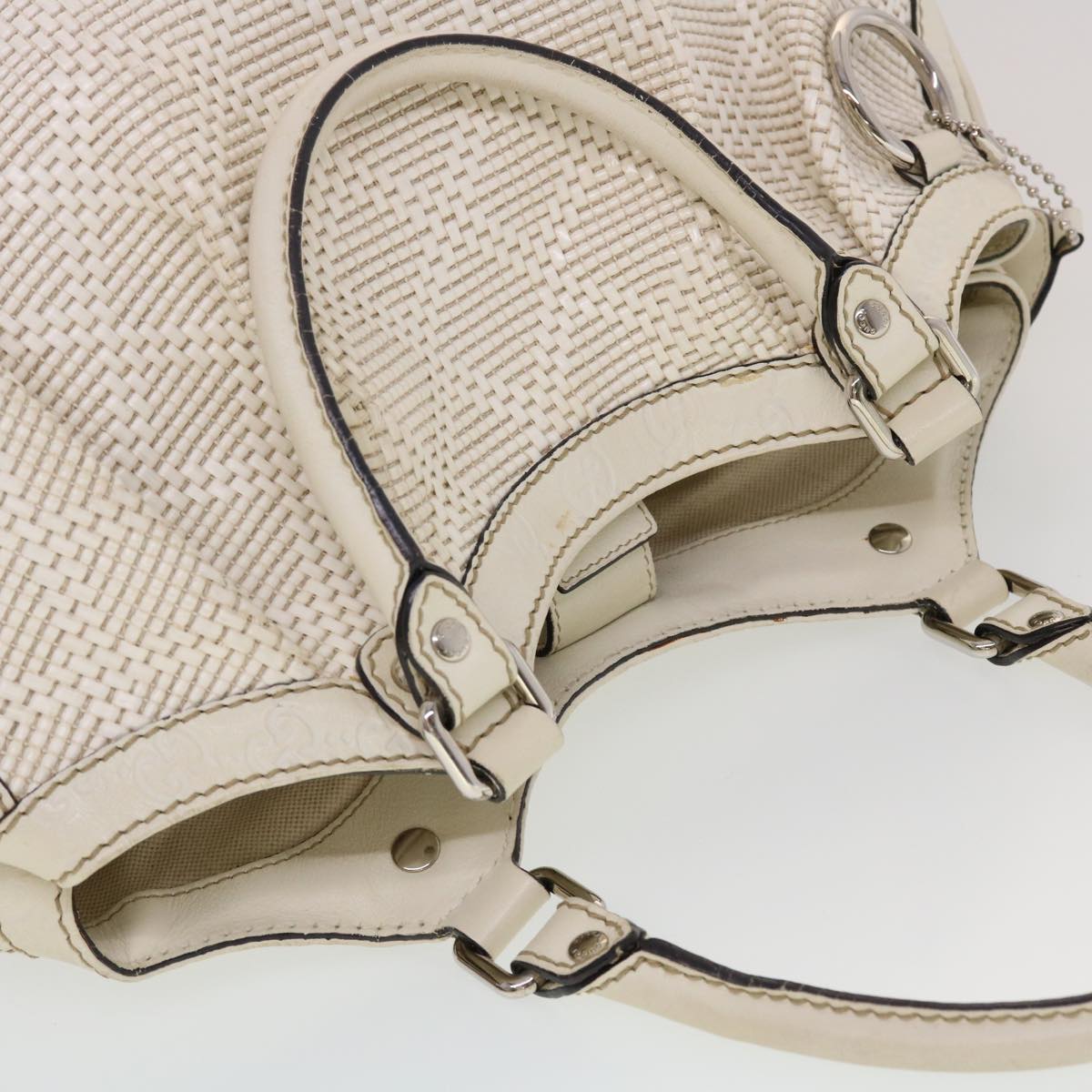 GUCCI Diamante GG Canvas Hand Bag Leather White 211944 am4493