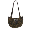 FENDI Zucca Canvas Mamma Baguette Shoulder Bag Nylon Brown Black am4494
