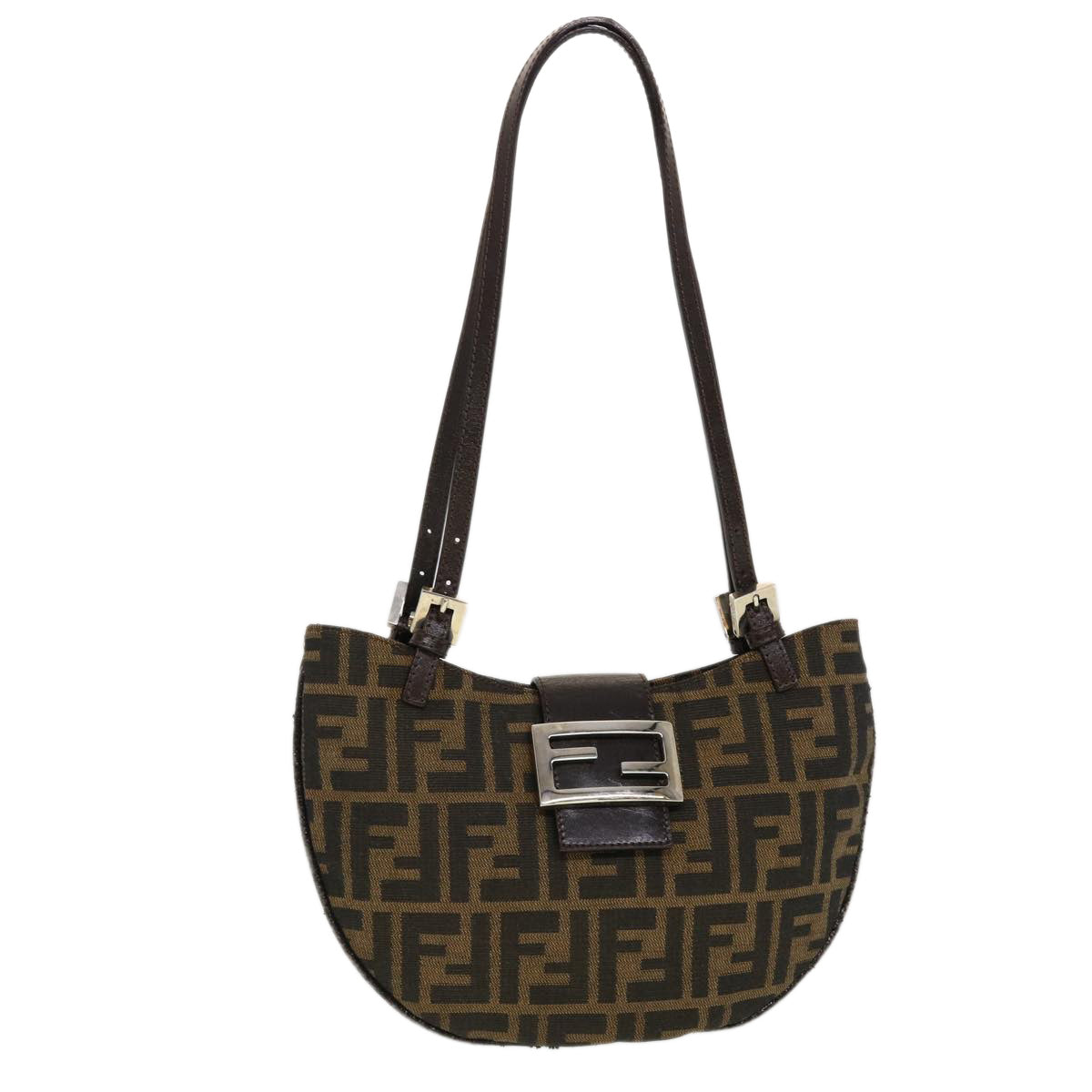FENDI Zucca Canvas Mamma Baguette Shoulder Bag Nylon Brown Black am4494