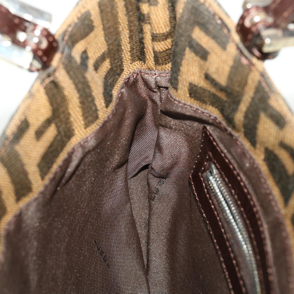FENDI Zucca Canvas Mamma Baguette Shoulder Bag Nylon Brown Black am4494