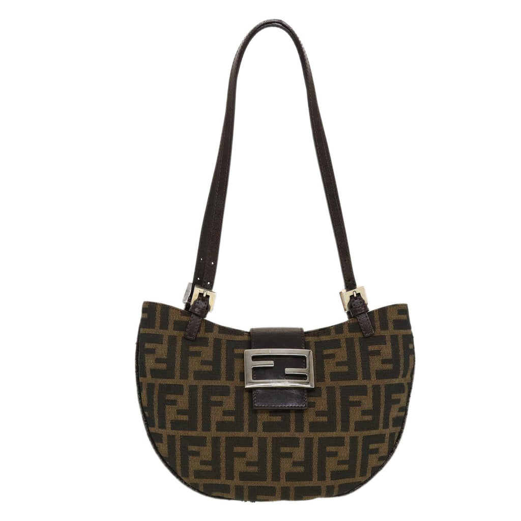 FENDI Zucca Canvas Mamma Baguette Shoulder Bag Nylon Brown Black am4494