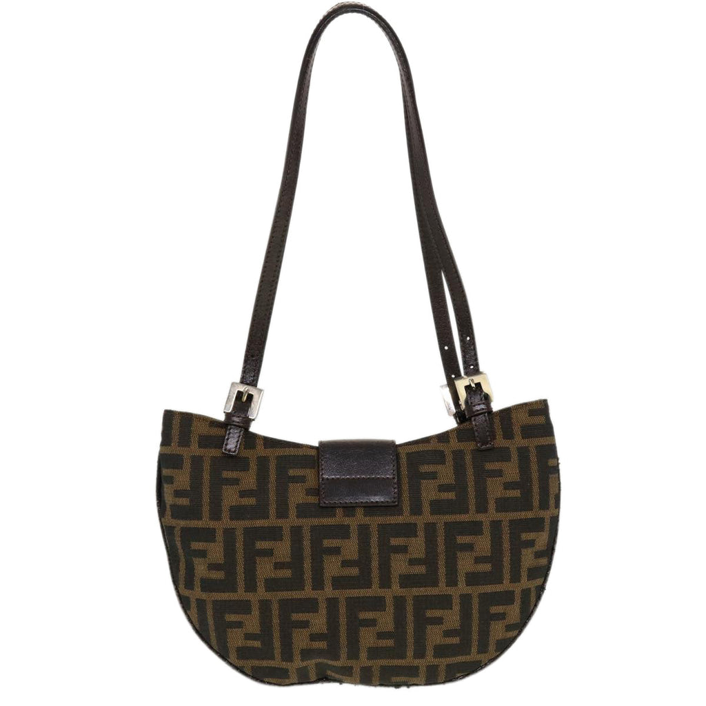 FENDI Zucca Canvas Mamma Baguette Shoulder Bag Nylon Brown Black am4494