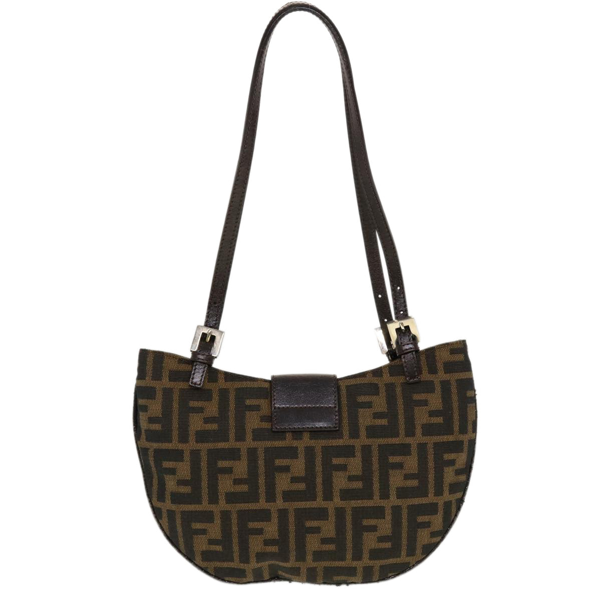 FENDI Zucca Canvas Mamma Baguette Shoulder Bag Nylon Brown Black am4494