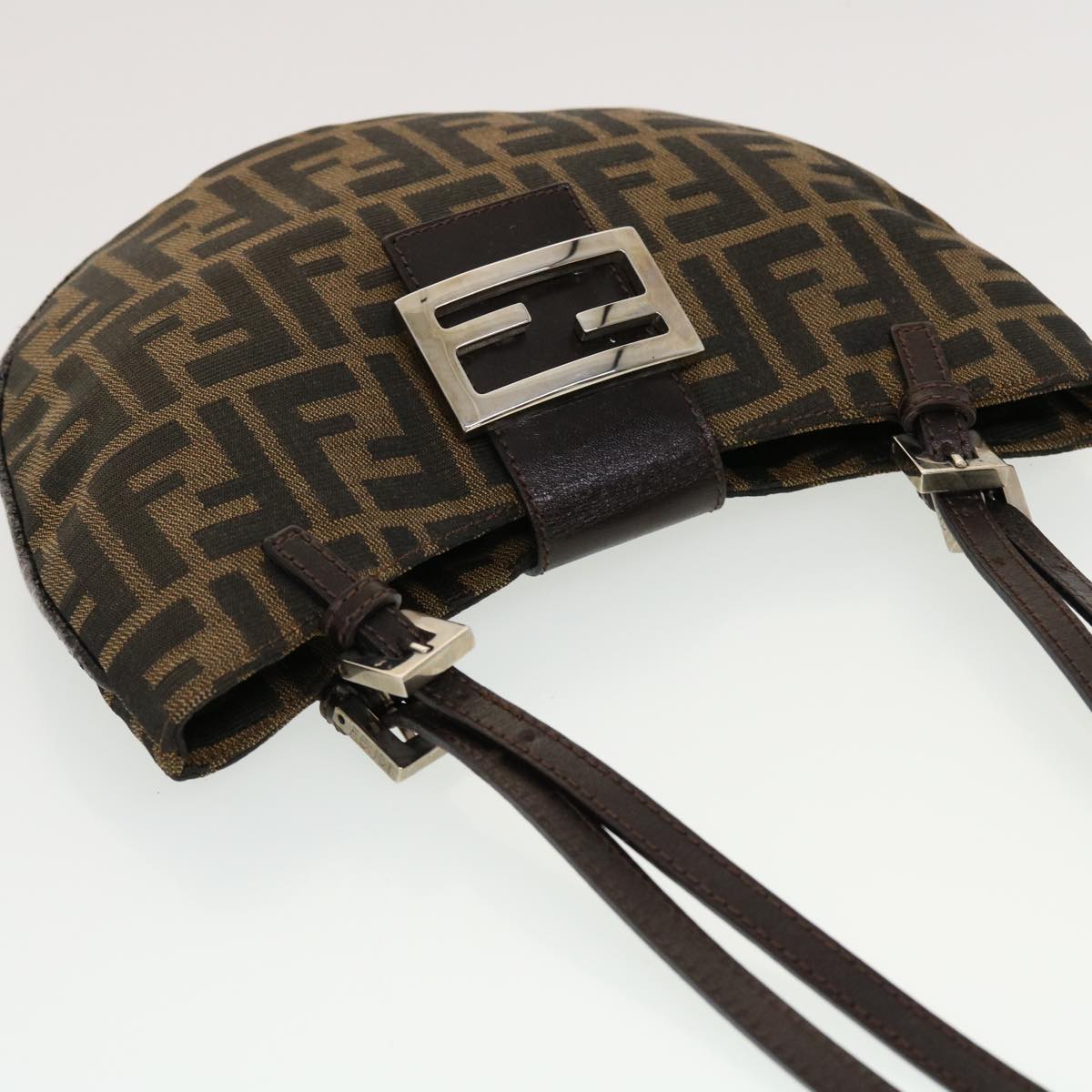 FENDI Zucca Canvas Mamma Baguette Shoulder Bag Nylon Brown Black am4494