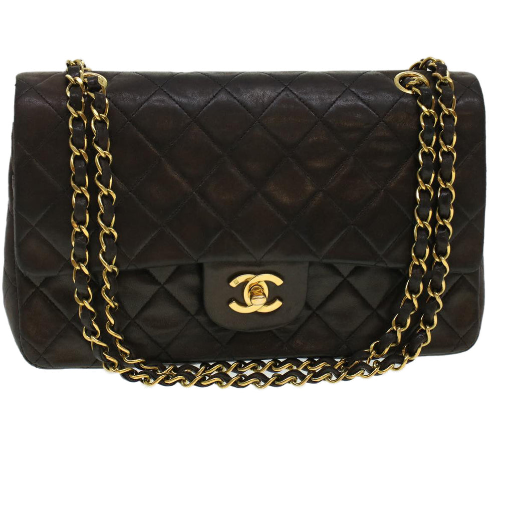 CHANEL Matelasse Turn Lock Chain Shoulder Bag Lamb Skin Black CC am4540