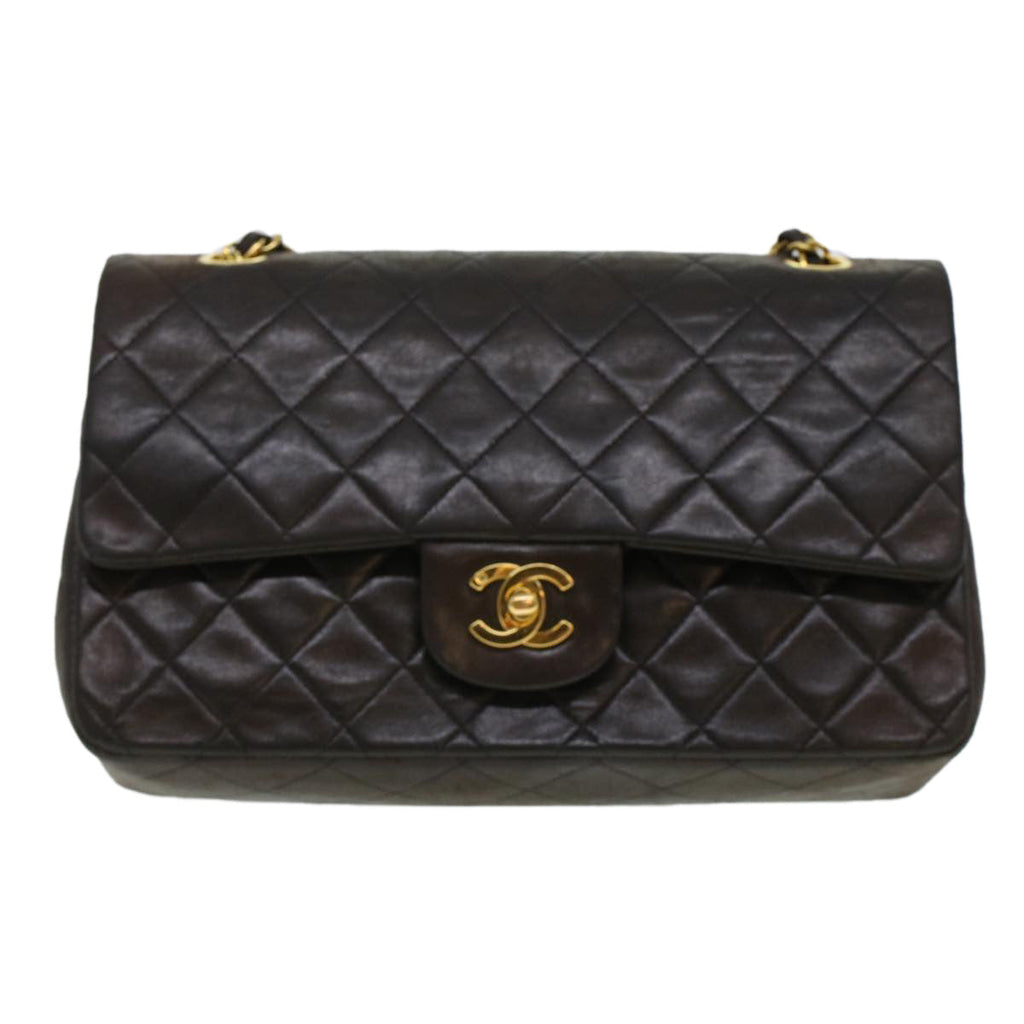 CHANEL Matelasse Turn Lock Chain Shoulder Bag Lamb Skin Black CC am4540