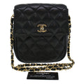 CHANEL Matelasse Turn Lock Chain Shoulder Bag Lamb Skin Black CC am4542