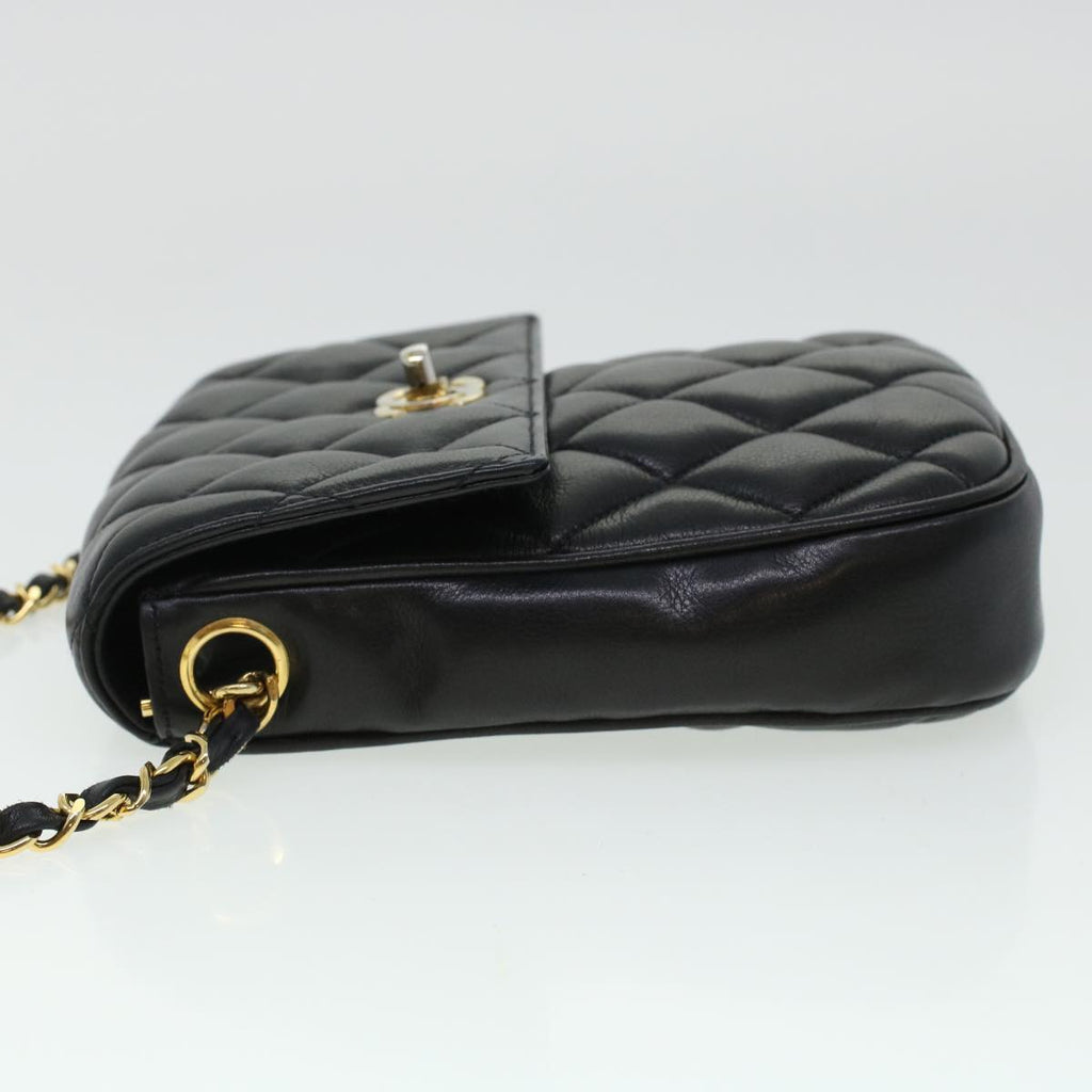CHANEL Matelasse Turn Lock Chain Shoulder Bag Lamb Skin Black CC am4542