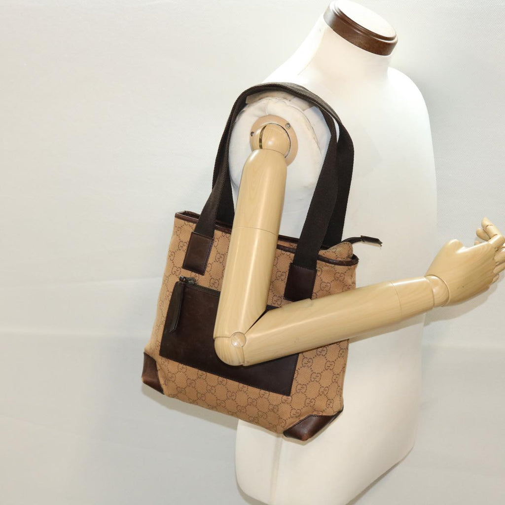 GUCCI GG Canvas Tote Bag Leather Beige 28893 am4545