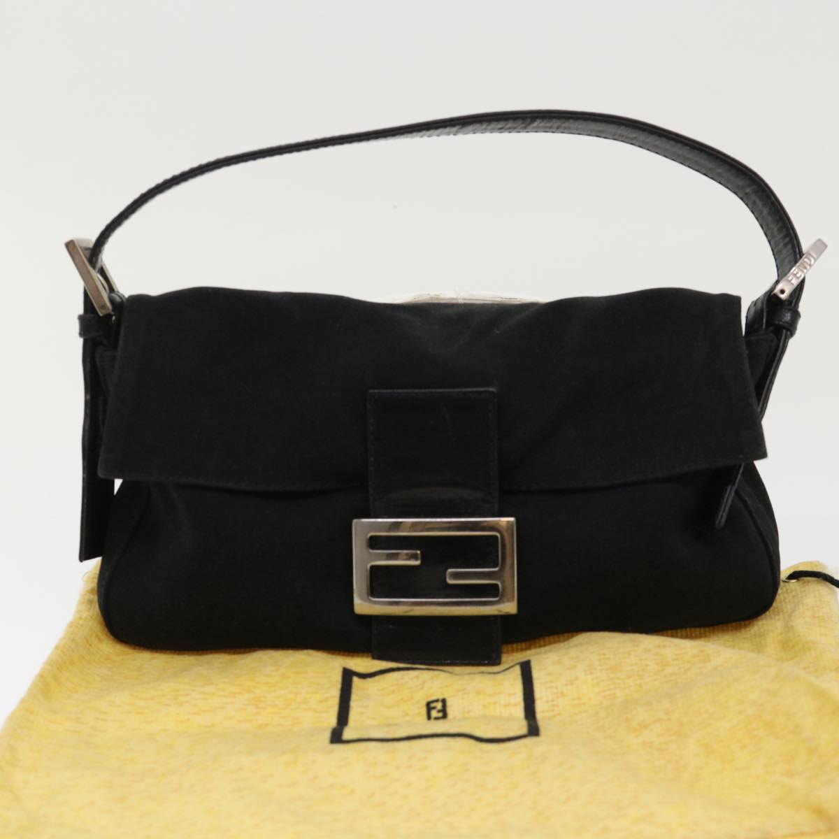 FENDI Mamma Baguette Shoulder Bag Nylon Leather Black am4595