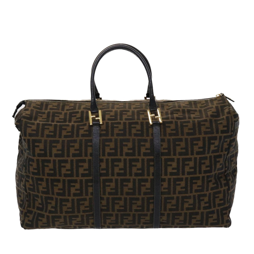 FENDI Zucca Canvas Boston Bag Nylon Brown Black am4661