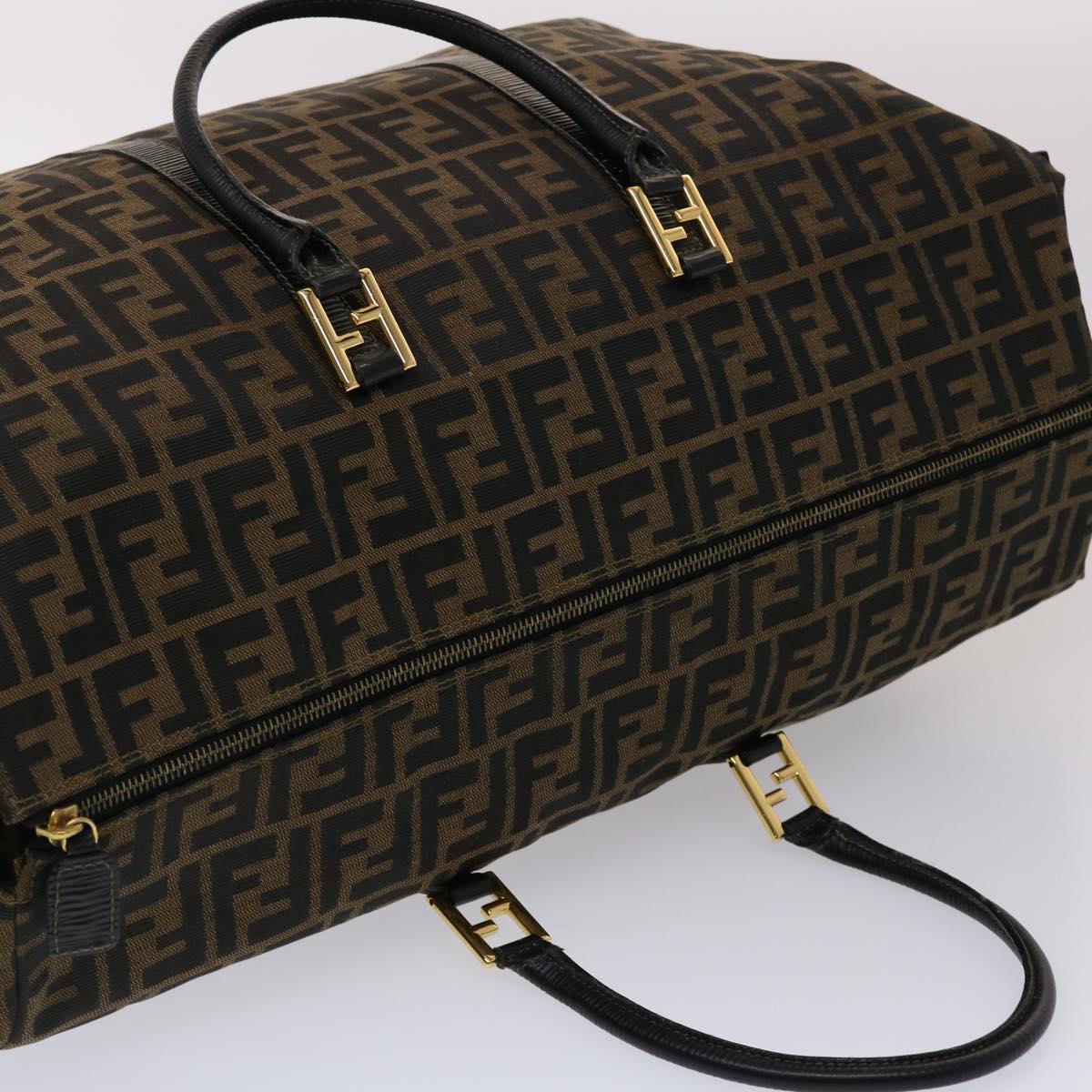 FENDI Zucca Canvas Boston Bag Nylon Brown Black am4661