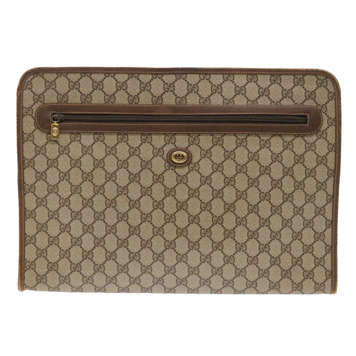 GUCCI GG Canvas Clutch Bag PVC Leather Beige 89.20.004 am4697