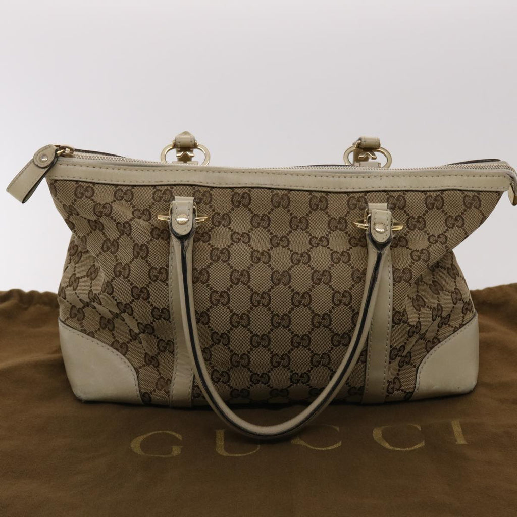 GUCCI GG Canvas Tote Bag Leather Beige 257069 am4730
