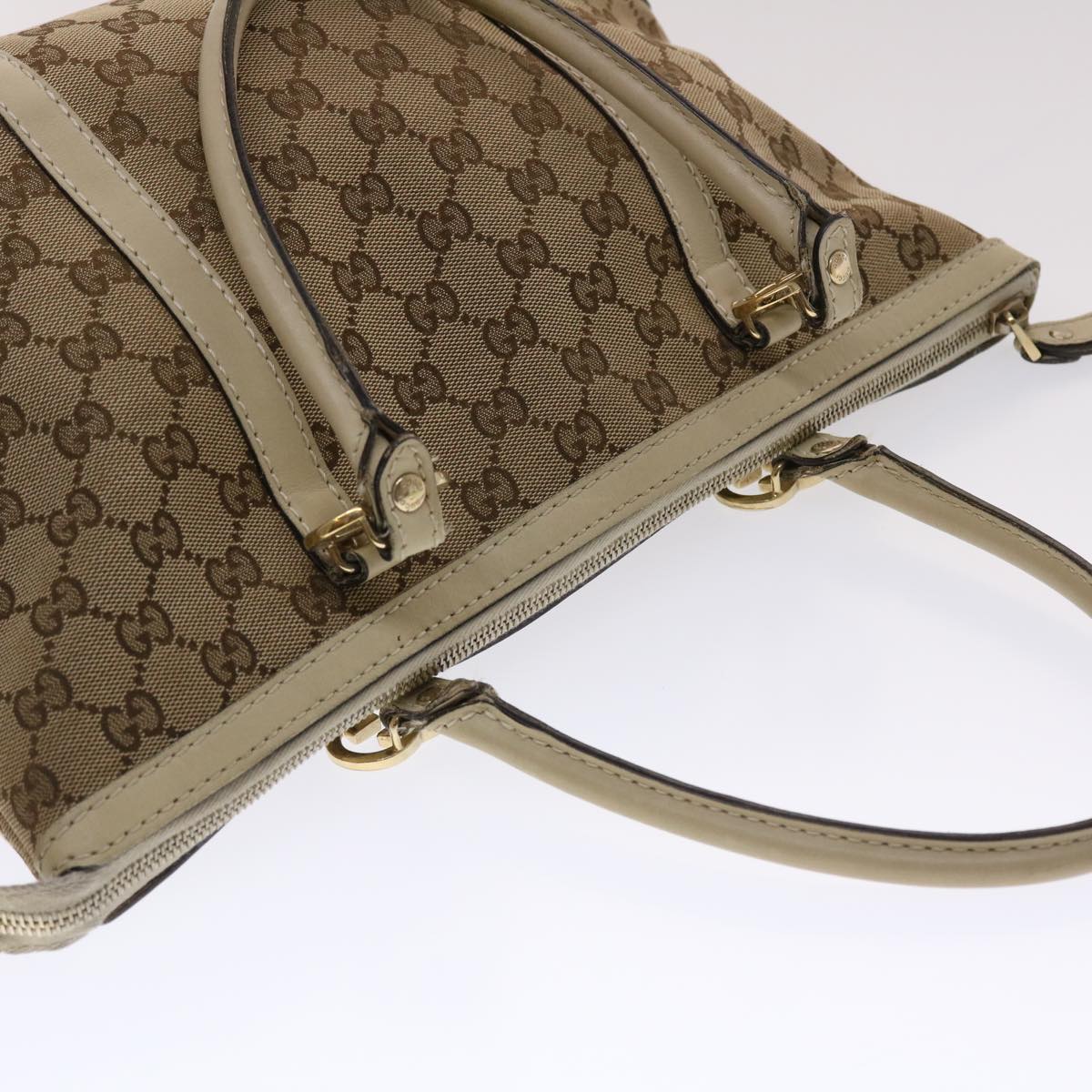 GUCCI GG Canvas Tote Bag Leather Beige 257069 am4730