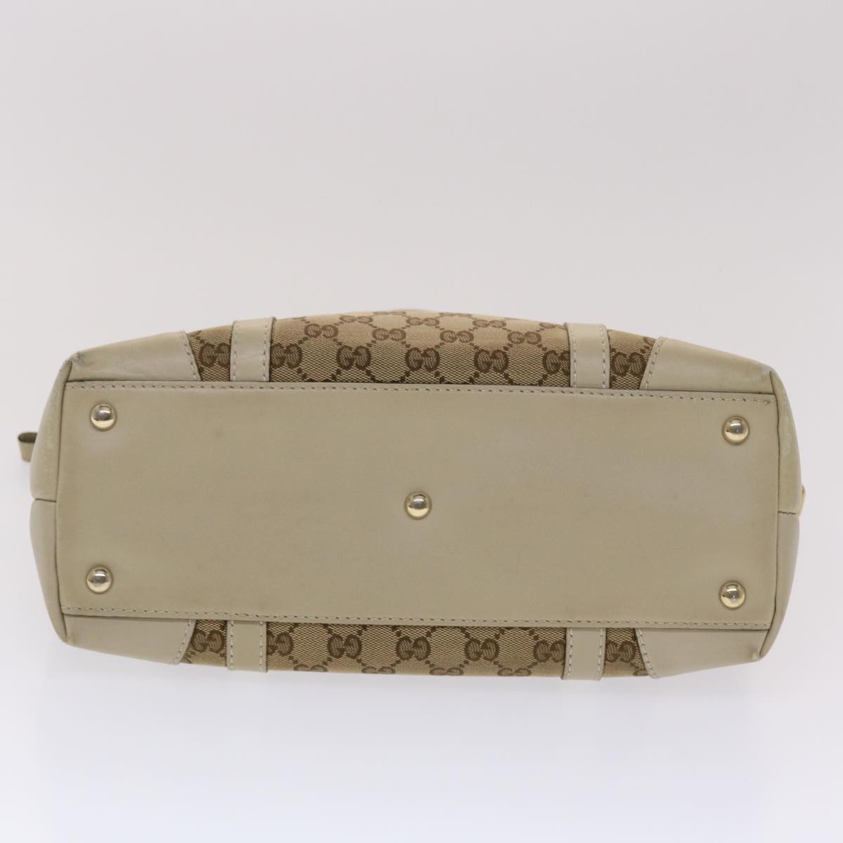 GUCCI GG Canvas Tote Bag Leather Beige 257069 am4730