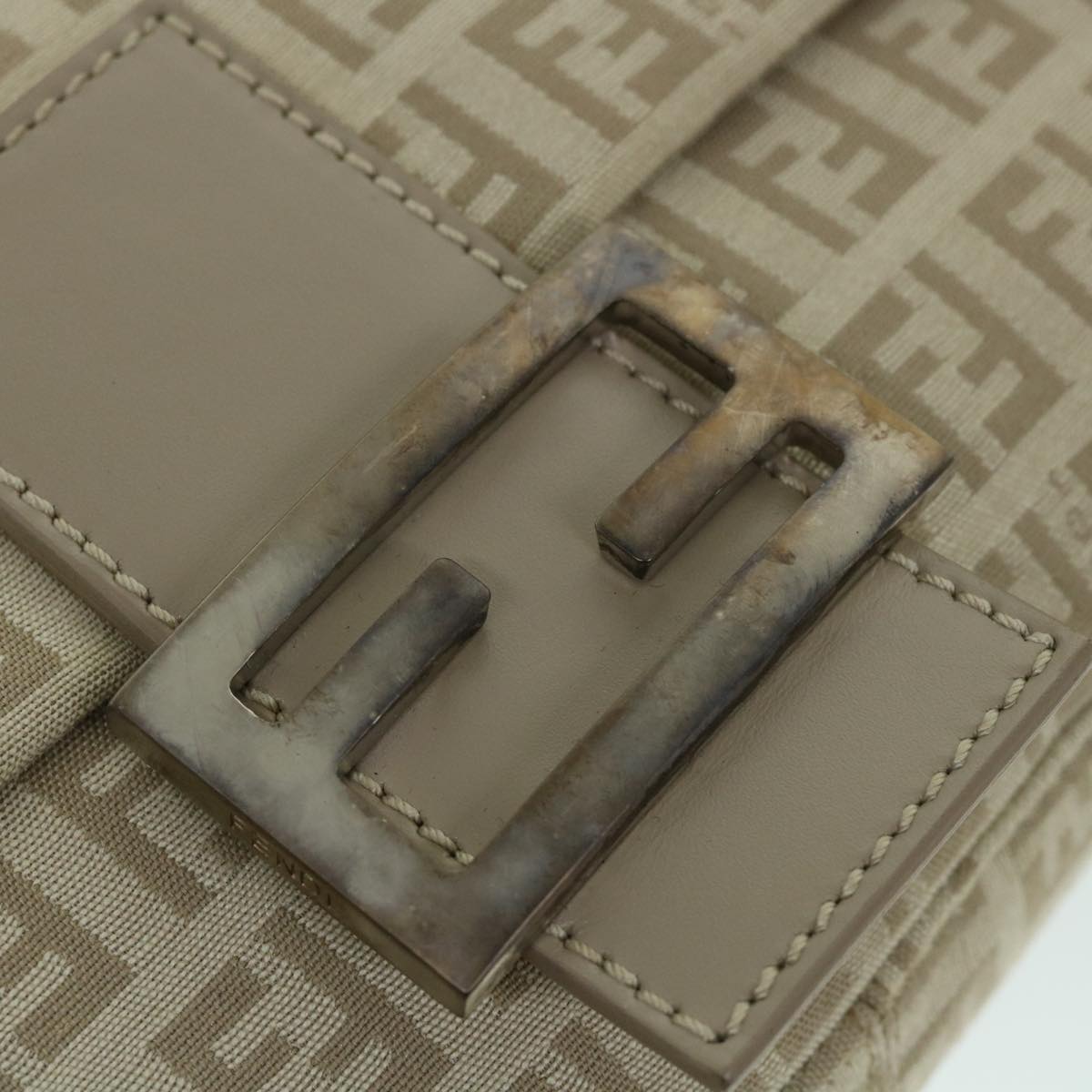FENDI Zucchino Canvas Mamma Baguette Shoulder Bag Beige am4994