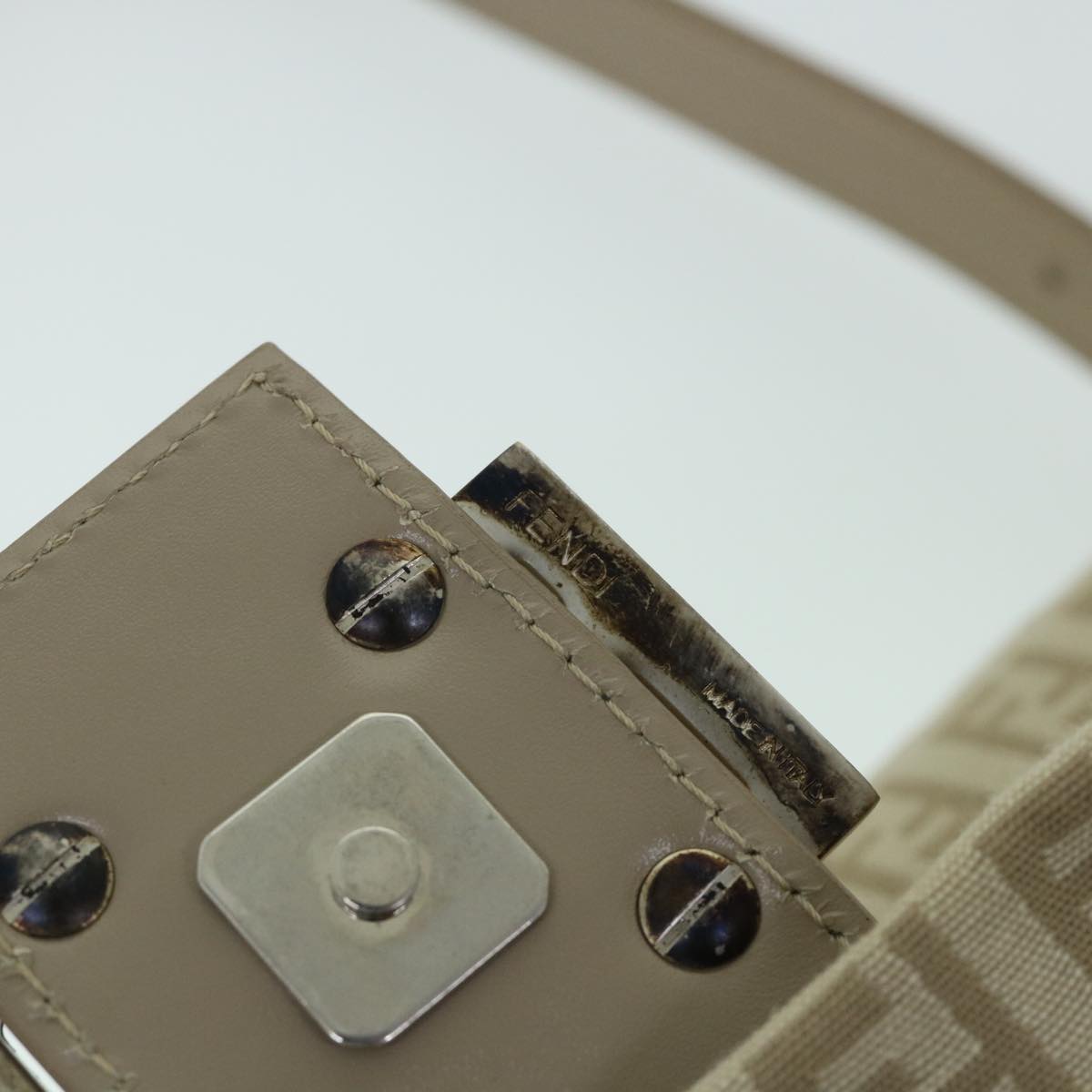 FENDI Zucchino Canvas Mamma Baguette Shoulder Bag Beige am4994