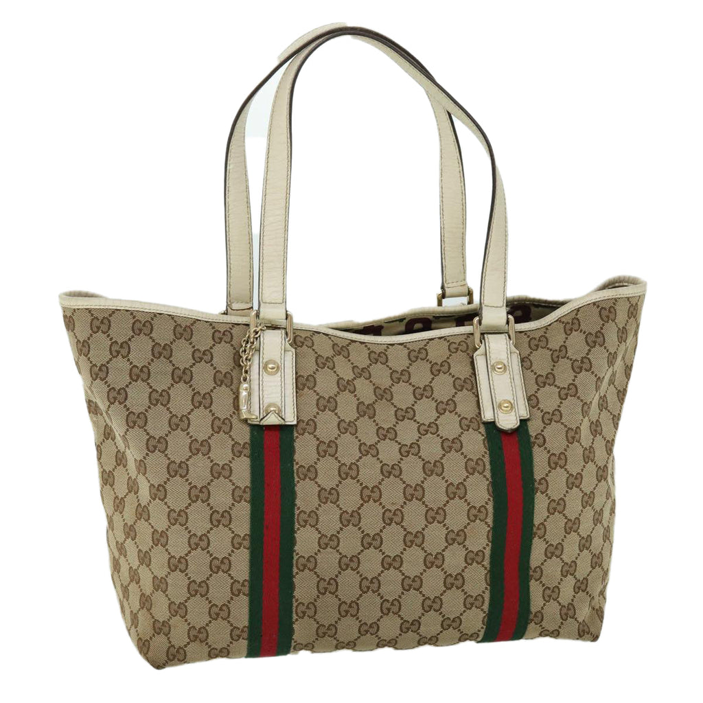 GUCCI GG Canvas Web Sherry Line Tote Bag Beige Red Green 139260 am5008