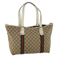 GUCCI GG Canvas Web Sherry Line Tote Bag Beige Red Green 139260 am5008