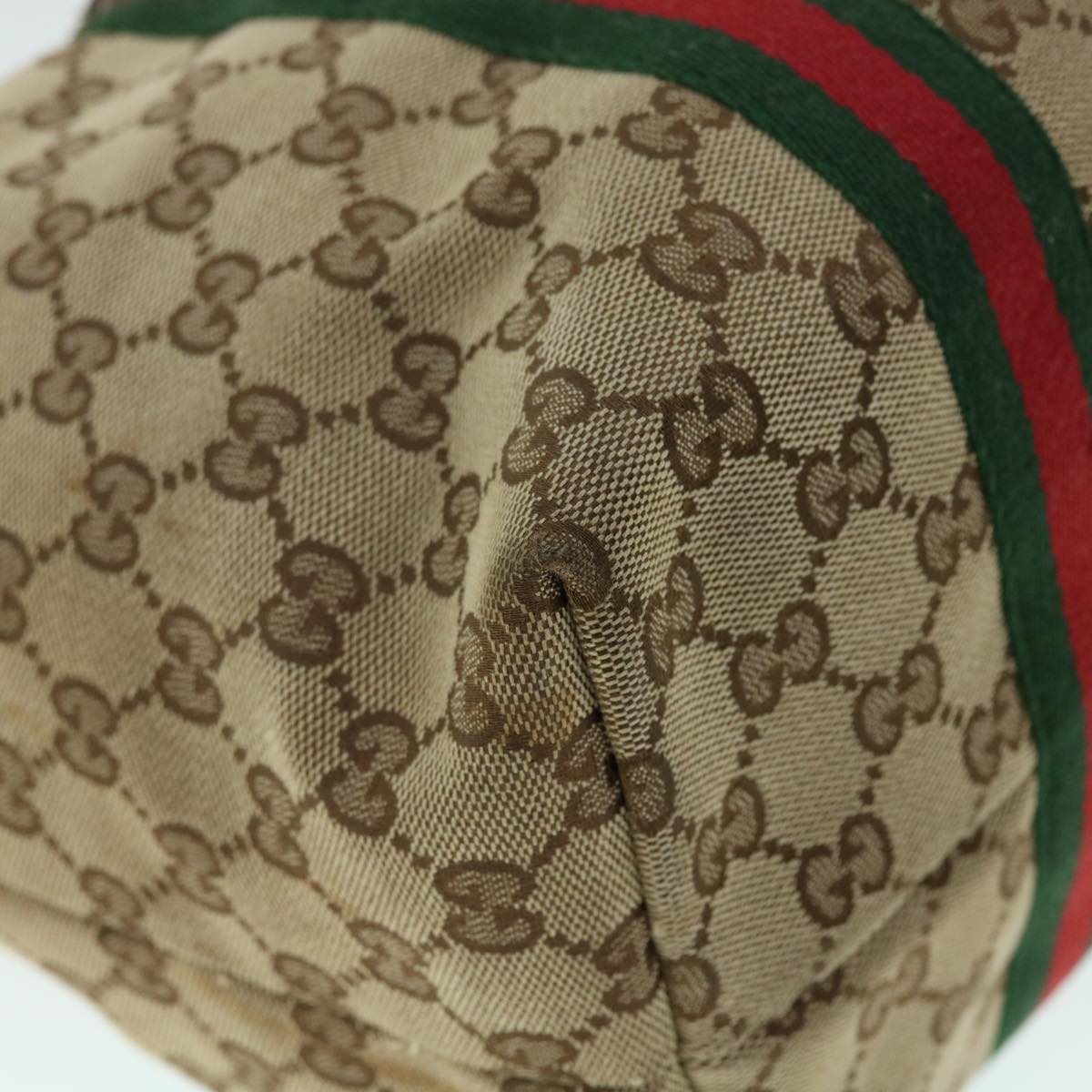 GUCCI GG Canvas Web Sherry Line Tote Bag Beige Red Green 139260 am5008
